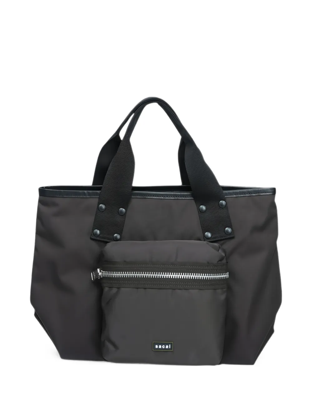 sacai stud-embellished zipped-pocket medium tote bag - Marron sacai stud-embellished zipped-pocket medium tote bag - Marron