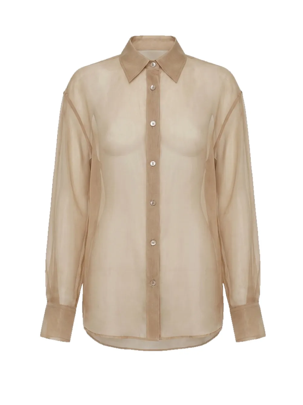 The Frankie Shop Peri doorzichtig button-up blouse Beige