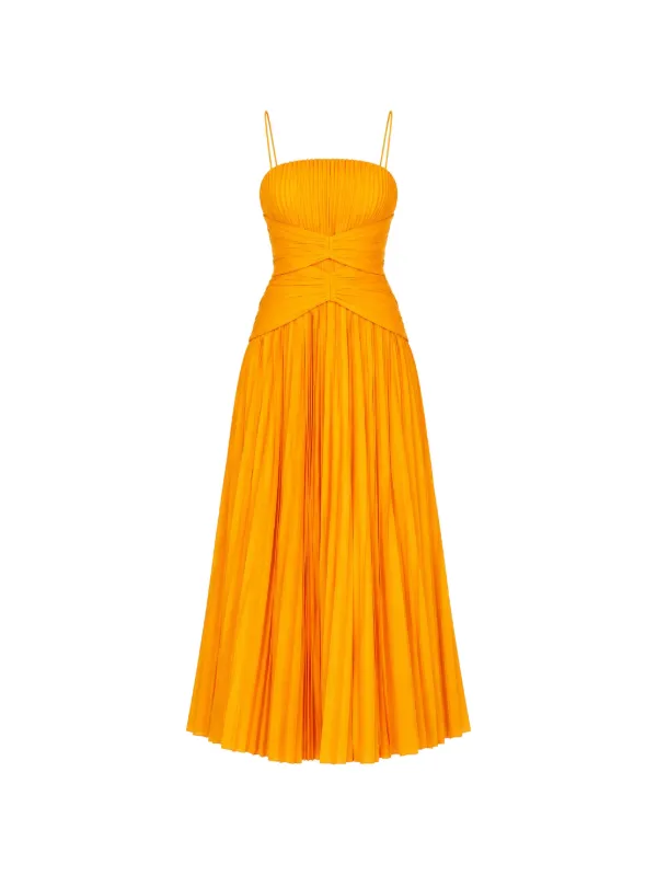 Acler Pleated Crossover-waist Midi Dress in Yellow