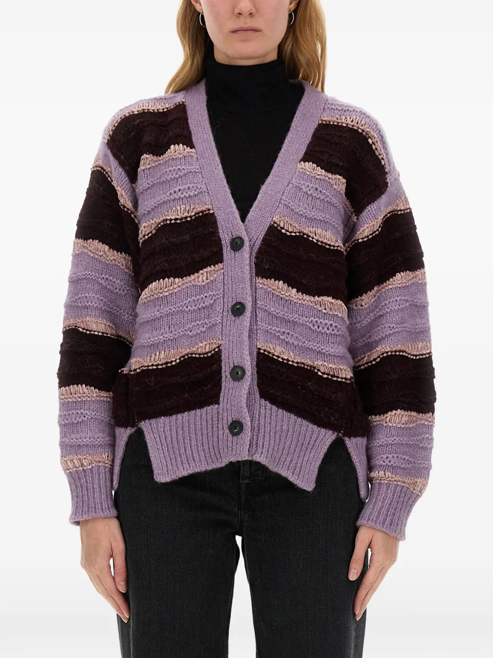 MILA SCHON striped cable-knit cardigan