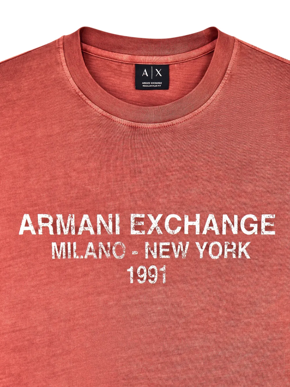 Armani Exchange Stukgeverfd katoenen T-shirt met logo-print Rood