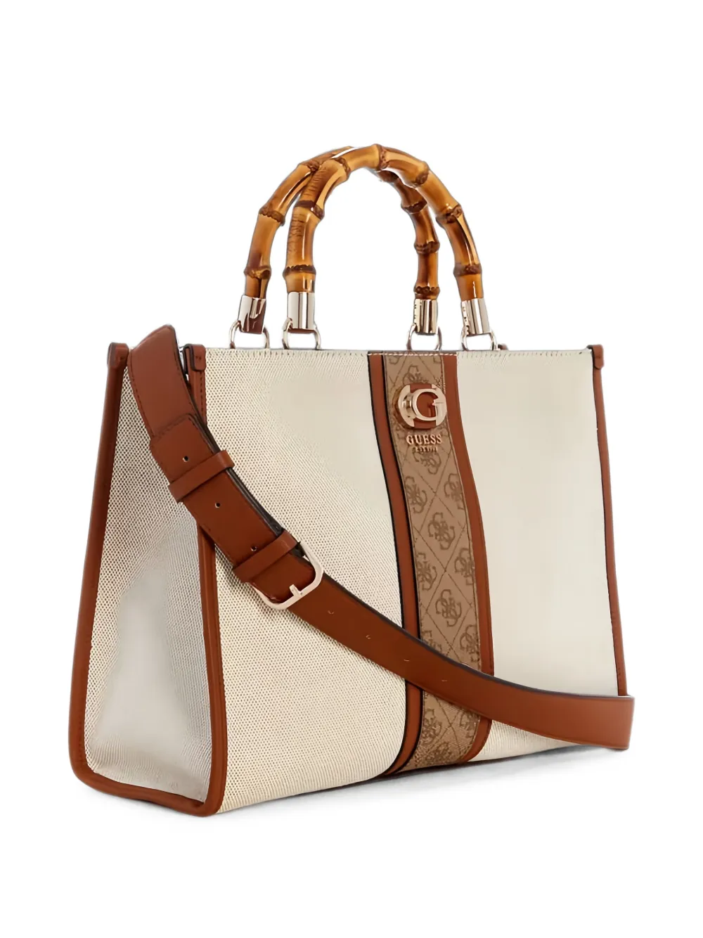GUESS USA Kerima shopper met bamboe handvat Beige