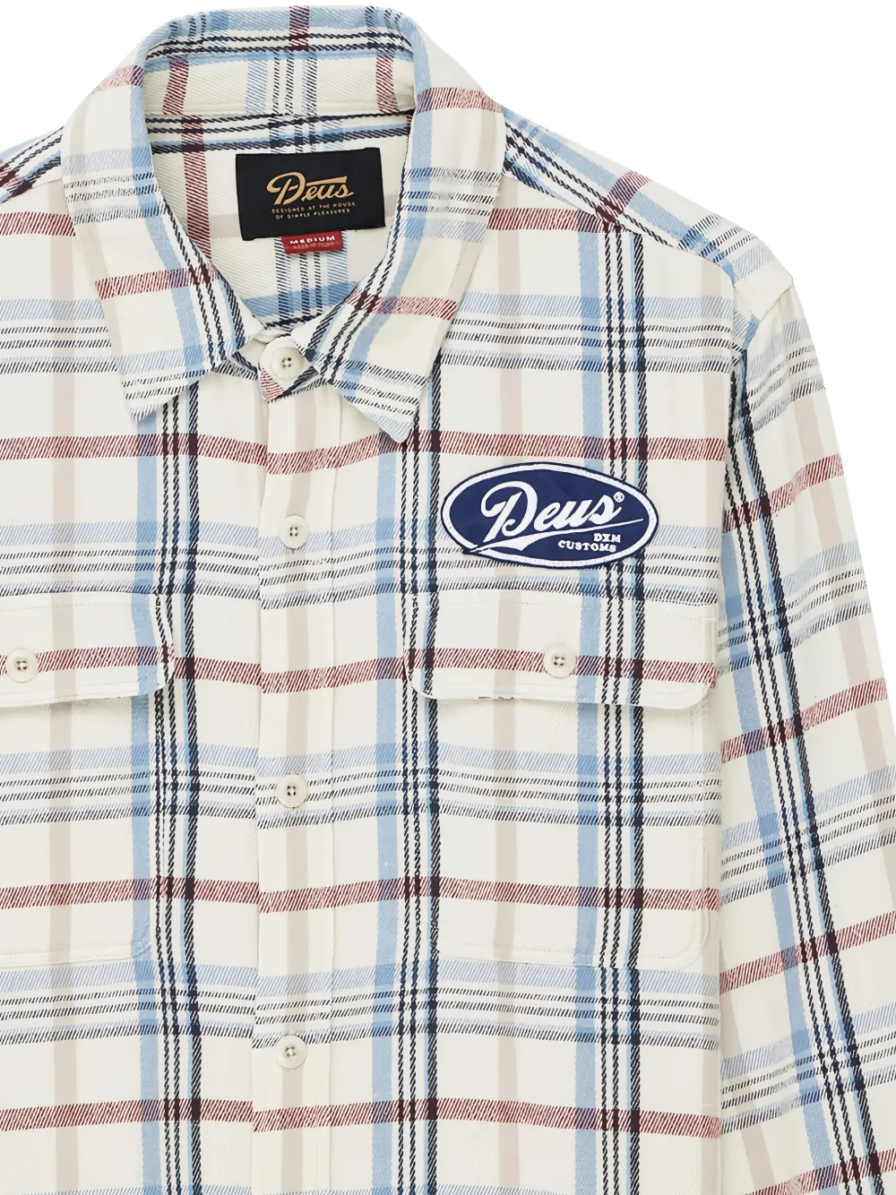 Deus Ex Machina Geruit overhemd met logo-patch Wit
