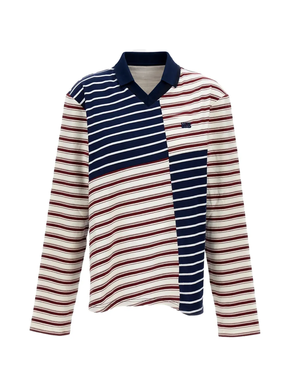 Wales Bonner patchwork striped polo shirt - Rosso