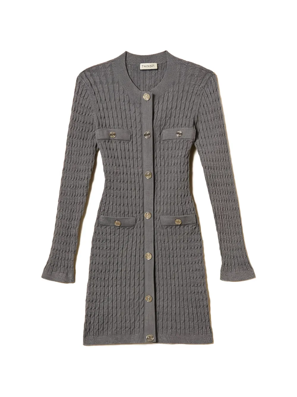 TWINSET Kids Kabelgebreide midi-jurk met knopen Grijs