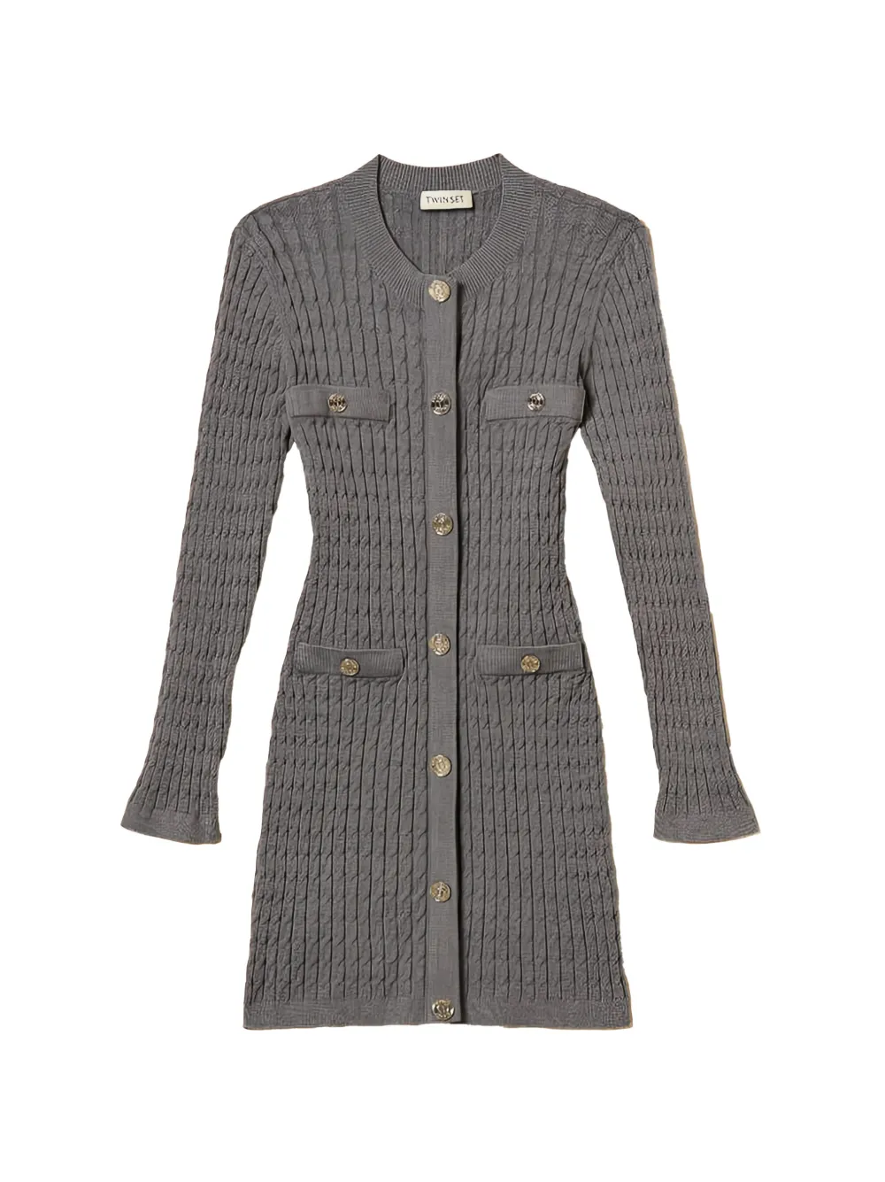 TWINSET Kids robe mi-longue en maille torsadée boutonnée - Gris