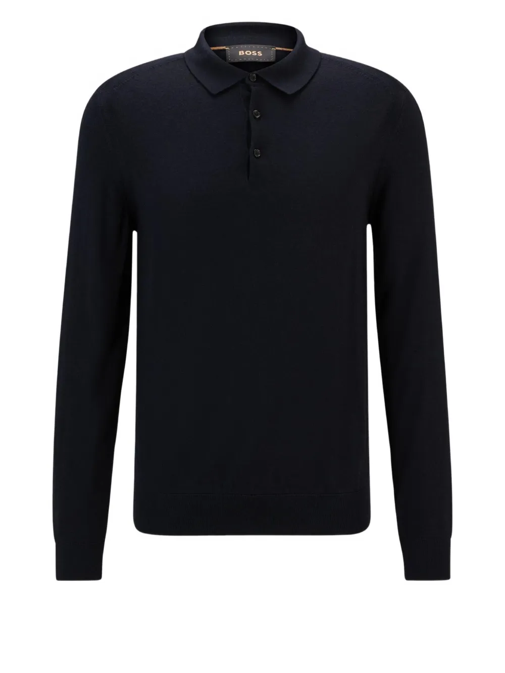 BOSS long-sleeve knitted polo shirt Blauw