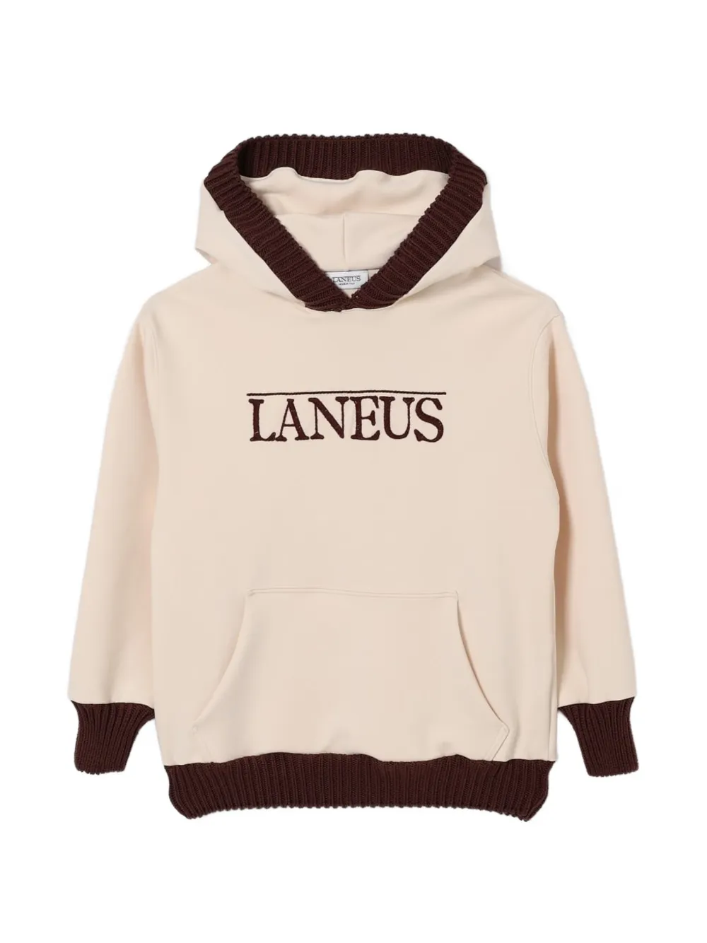 LANEUS KID logo-embroidered ribbed-trim hoodie - Toni neutri