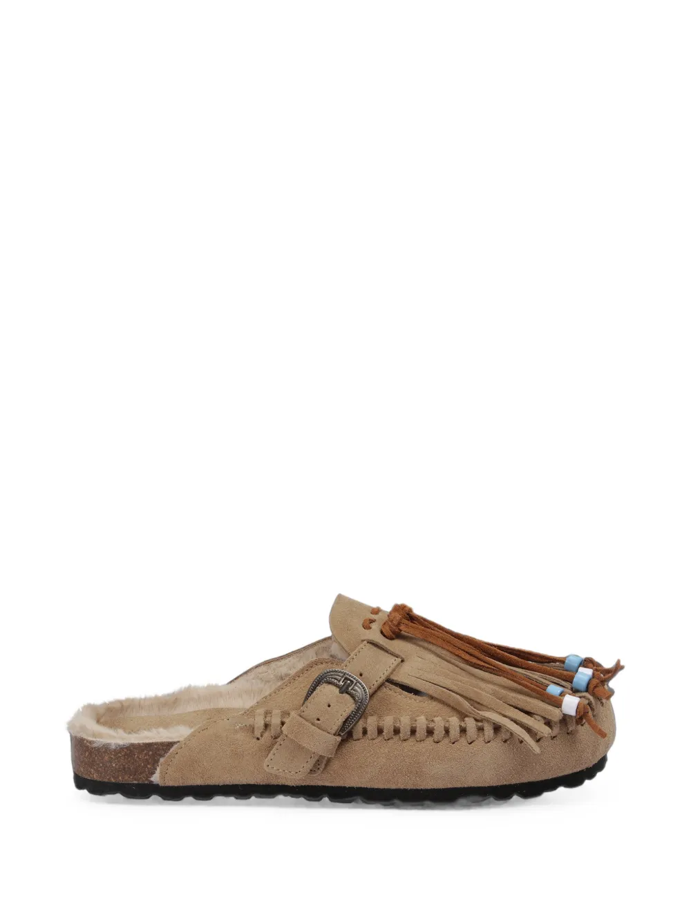 TAJI Caribe buckled fringe mules