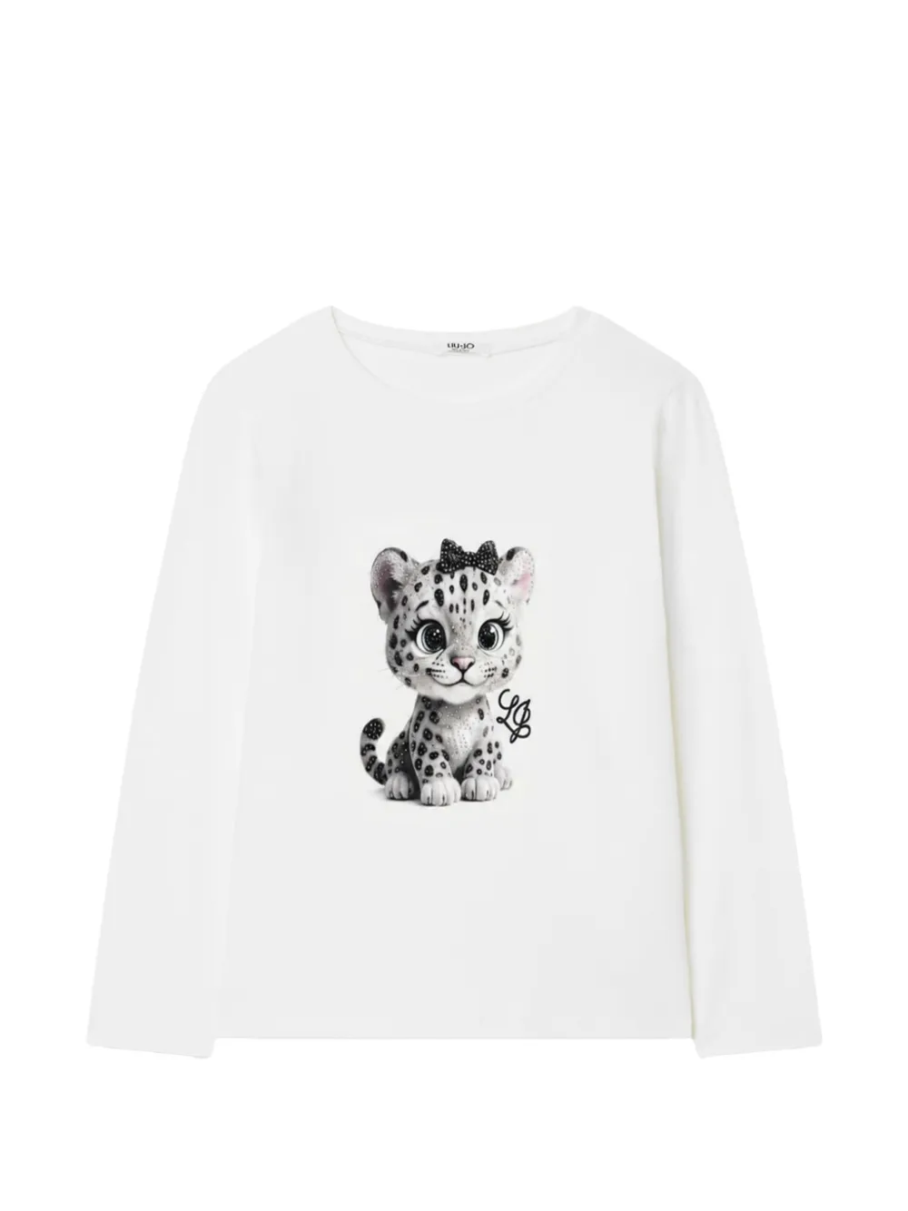 Liu Jo Kids leopard-print crystal-embellished T-shirt - Bianco