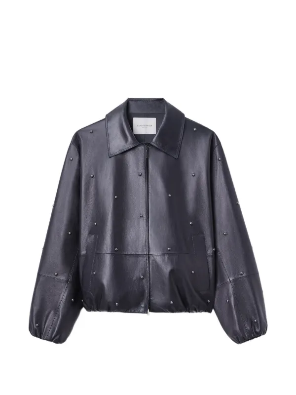 Lafayette 148 Stud-embellished Leather Bomber Jacket in Blue