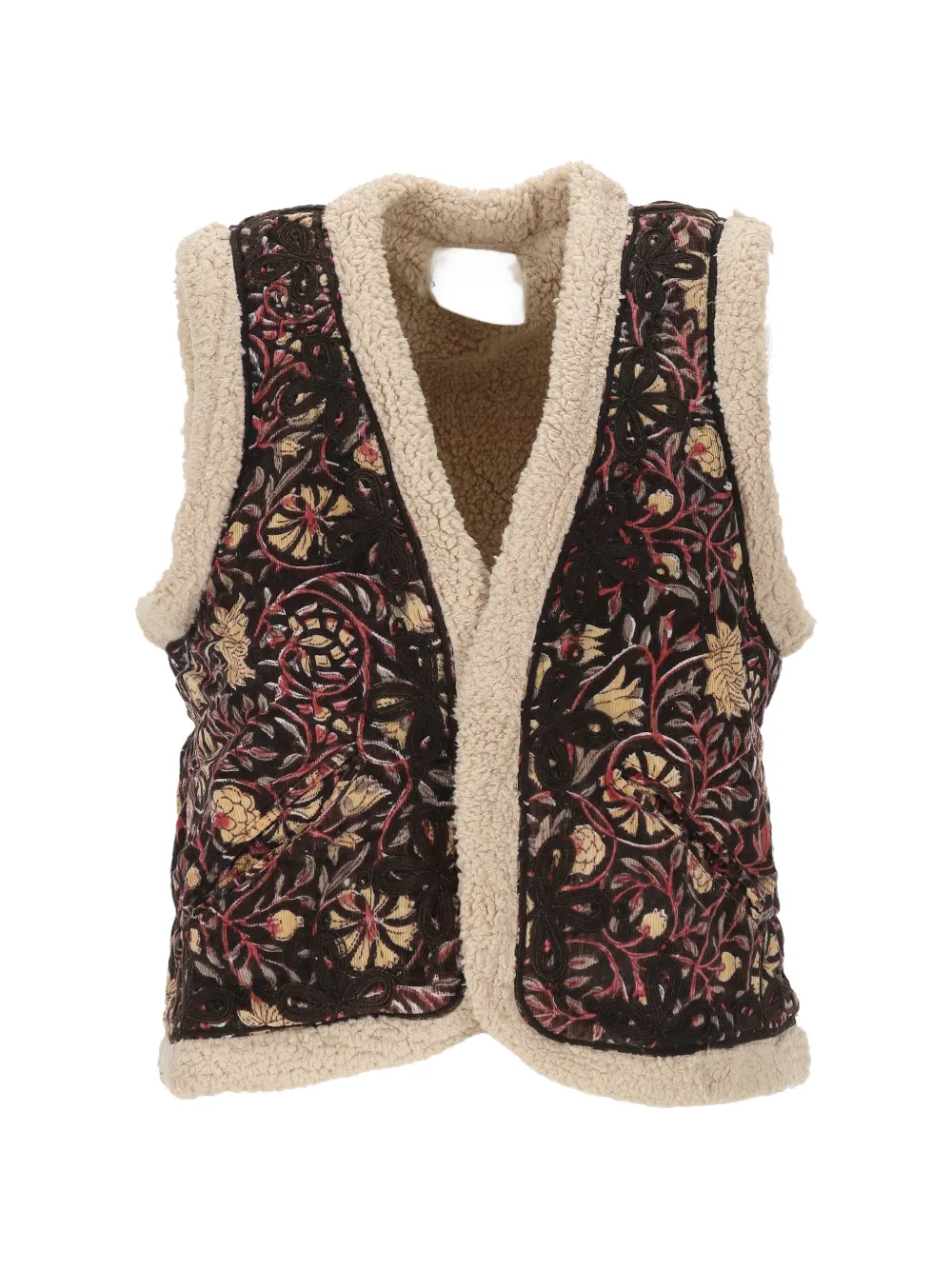 MAISON HOTEL Juno floral-embroidered fleece-trim waistcoat