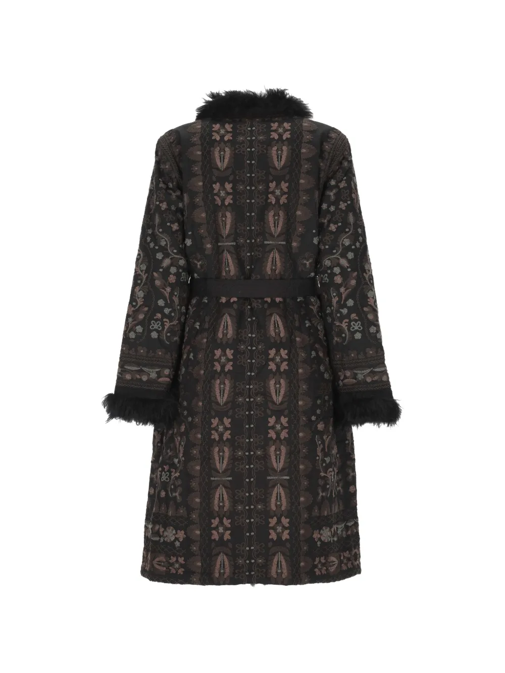 Antik Batik Sando jas met enkele rij knopen en afwerking van imitatiebont Zwart