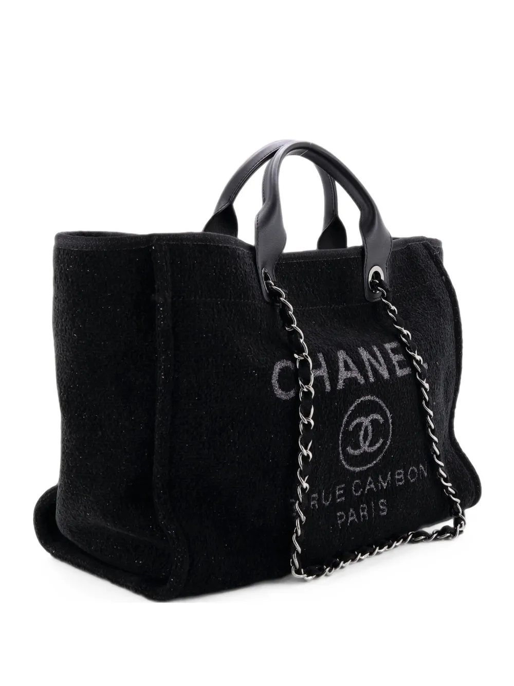 CHANEL Pre-Owned Mittelgroßer Deauville Bouclé-Tote Bag aus Lurex - Schwarz