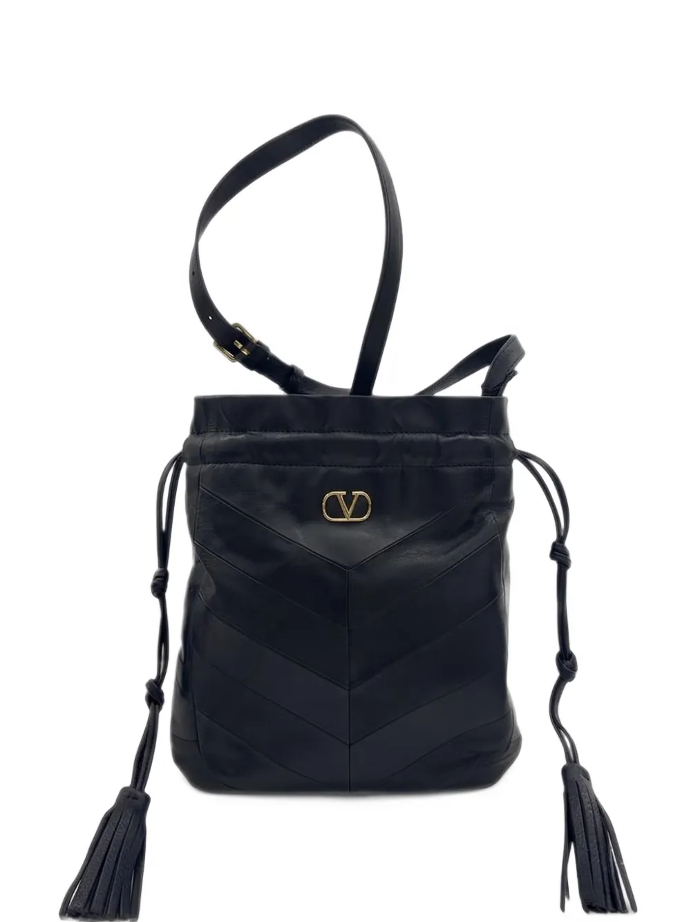 Valentino Garavani VLogo chevron-quilted leather bucket bag - Nero