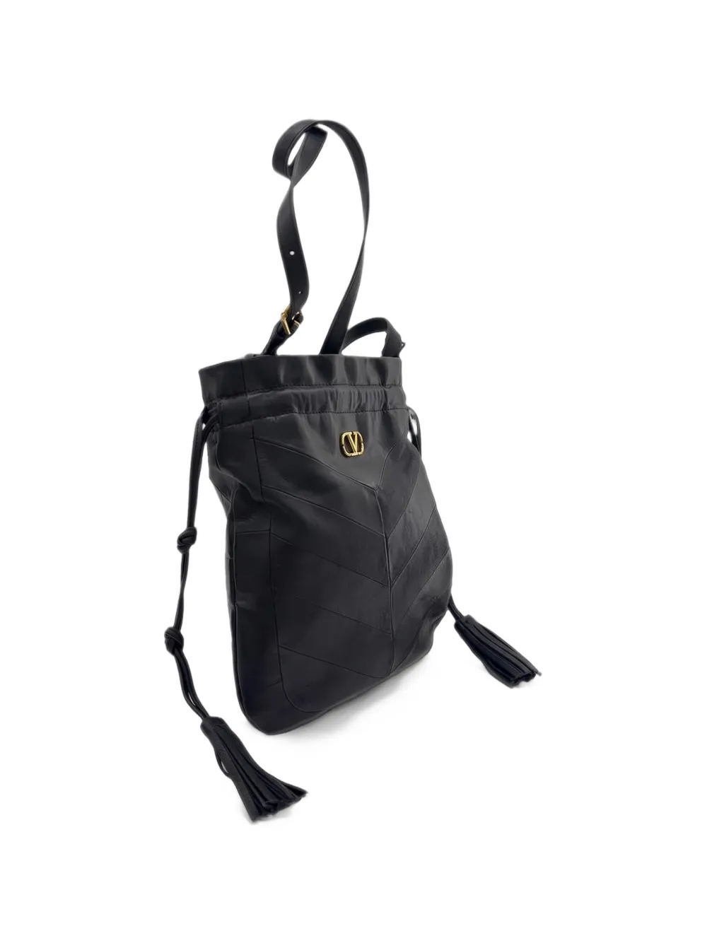 Valentino Garavani VLogo chevron-quilted leather bucket bag Zwart