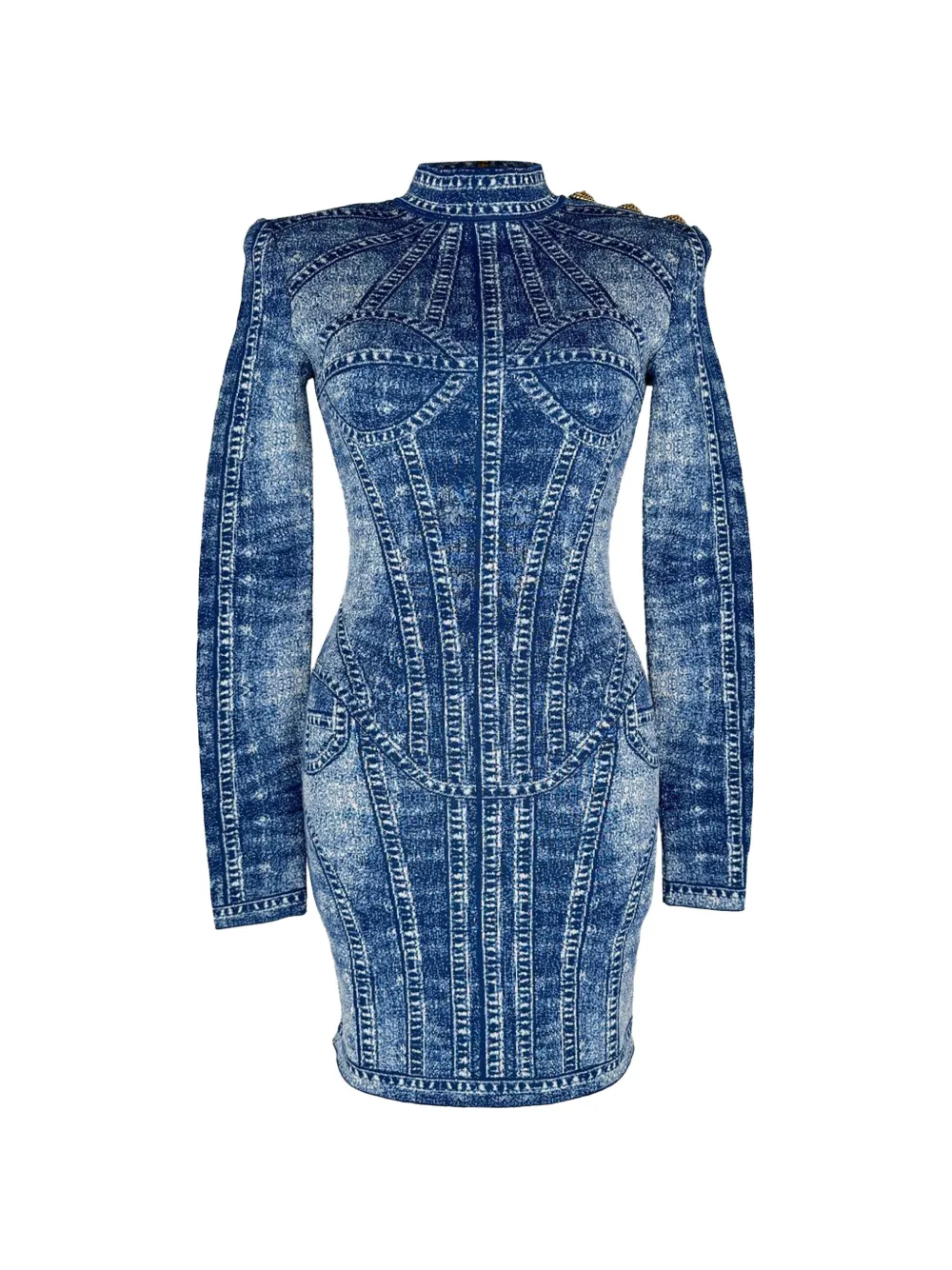 Balmain Pre-Owned Jacquard-Kleid mit Trompe-l'oeil-Muster - Blau