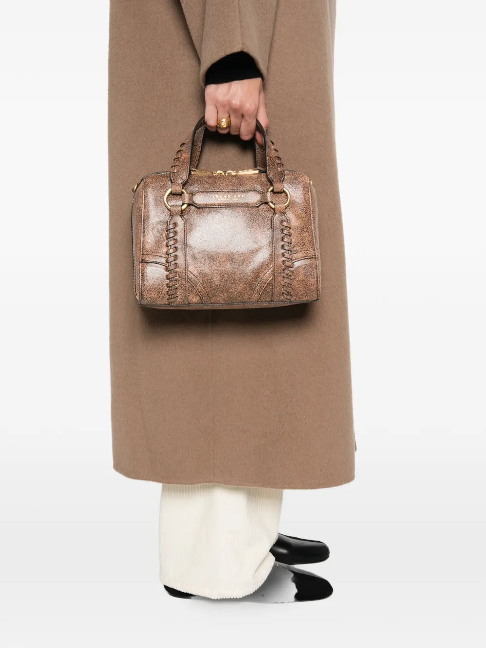 The Bridge Shopper met craquelé-effect en festonsteek-afwerking Bruin