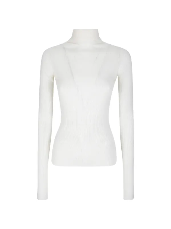 Sportmax Ribbed-knit Roll-neck Sweater in White