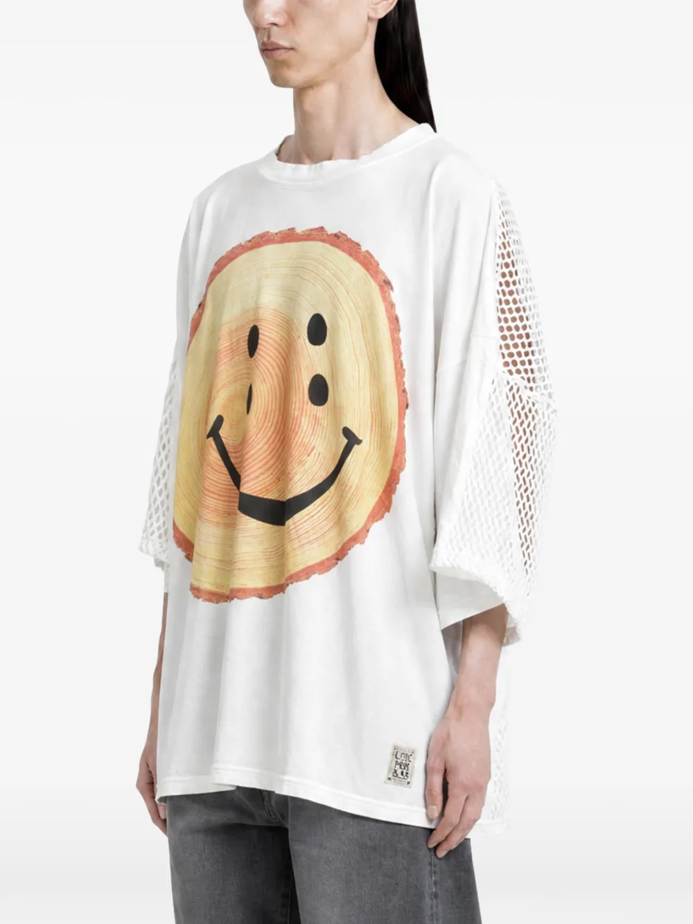 KAPITAL Tree Trunk T-shirt met smiley-print Wit