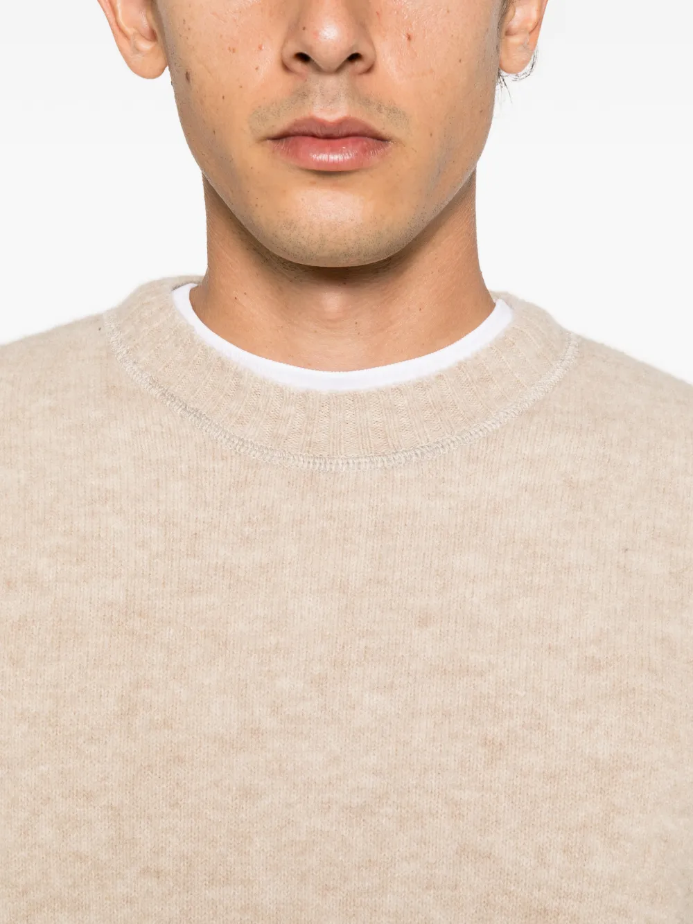 Stone Island logo-patch long-sleeve sweater Beige