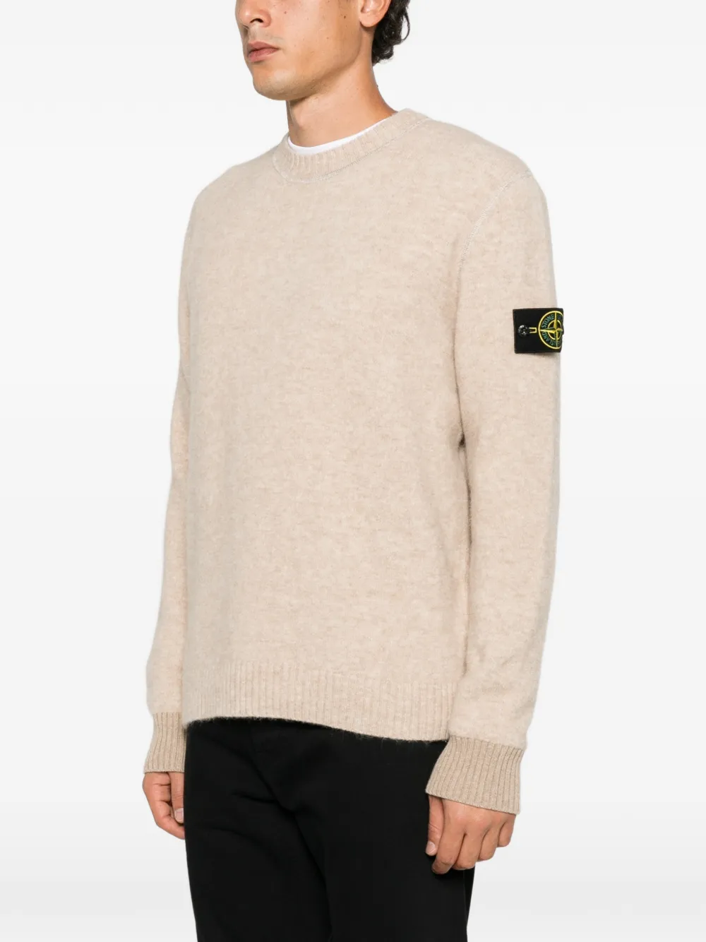 Stone Island logo-patch long-sleeve sweater Beige