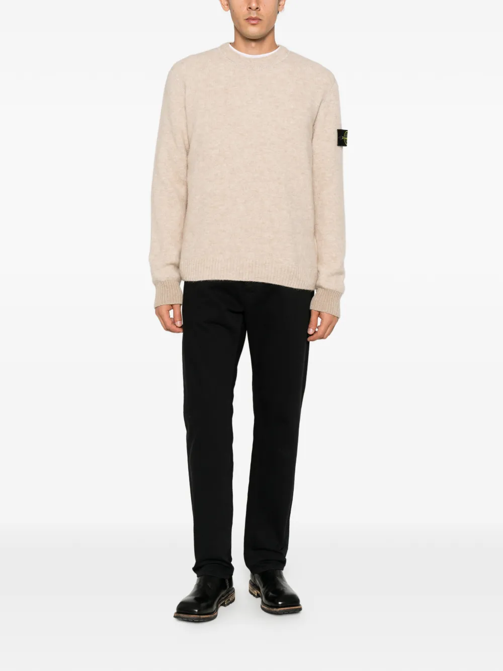 Stone Island logo-patch long-sleeve sweater Beige