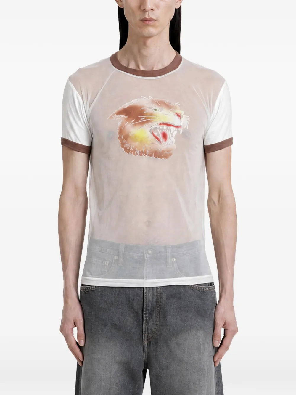 KAPITAL Anger Leopard sheer T-shirt - Blanc KAPITAL Anger Leopard sheer T-shirt - Blanc