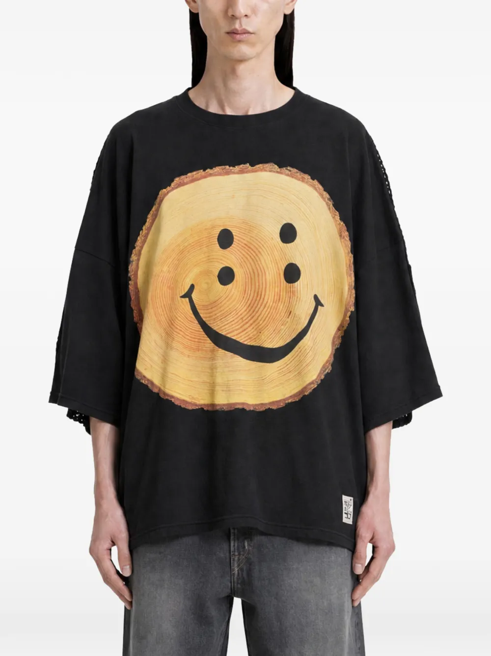 KAPITAL Tree Trunk Rainbow mesh-panel T-shirt - Schwarz