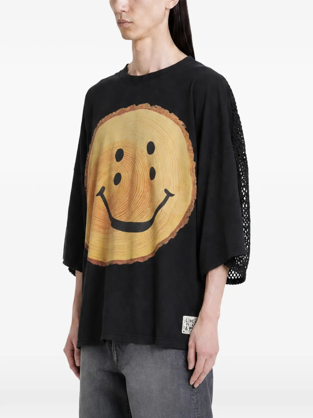 KAPITAL Tree Trunk Rainbow T-shirt met vlak van mesh Zwart