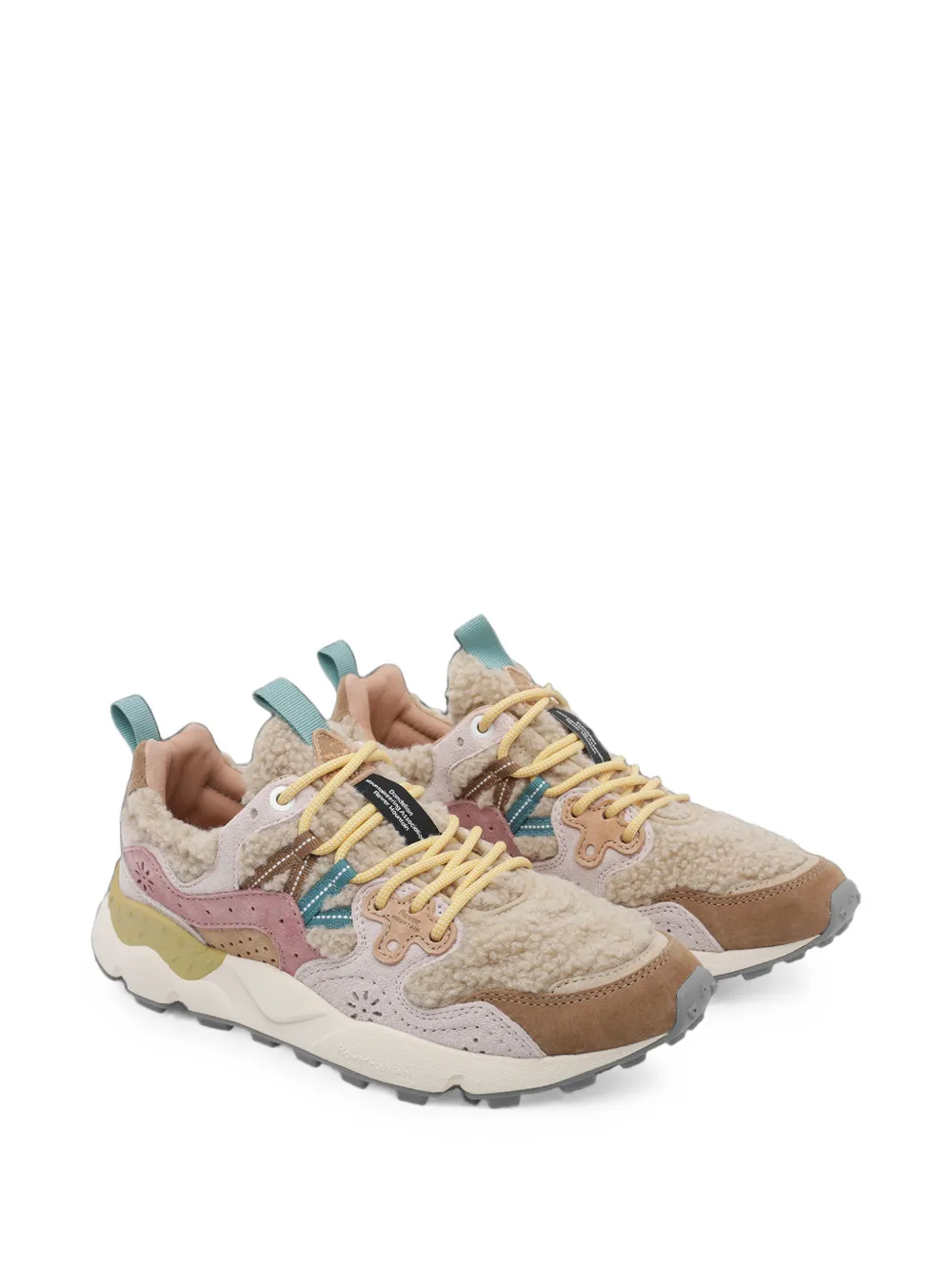 FLOWER MOUNTAIN Yamano 3 shearling-effect panelled sneakers Beige