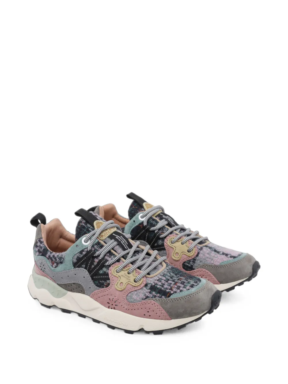 FLOWER MOUNTAIN suede-panelled tweed sneakers Grijs