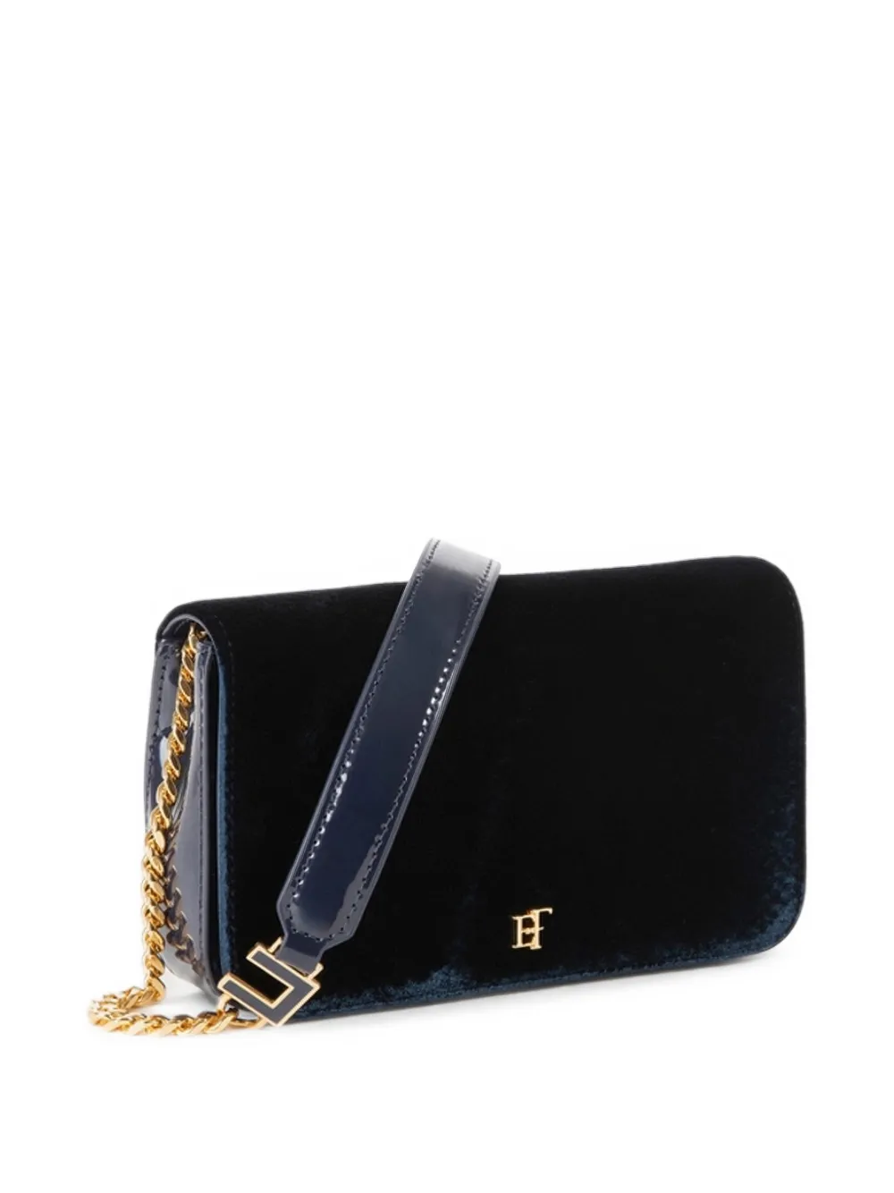 Elisabetta Franchi Fluwelen schoudertas met krokodillen-print Blauw