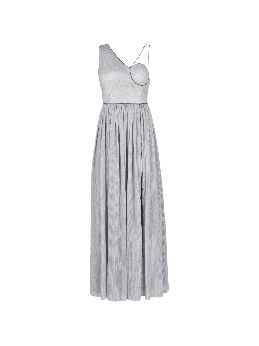 Vintage robe longue plissée à une épaule - Argent