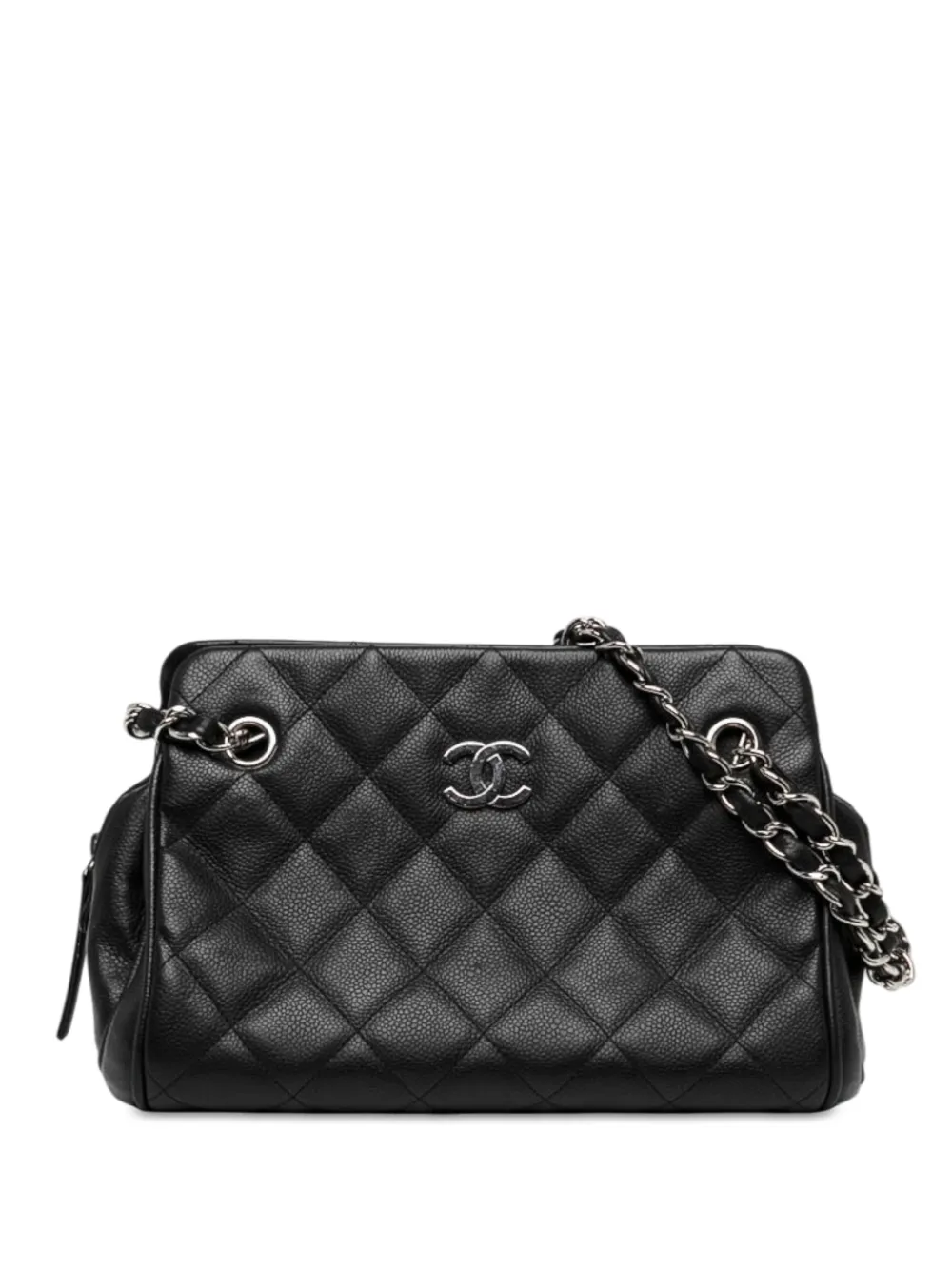 CHANEL Pre-Owned 2006-2008 mittelgroße CC Chain Bowlingtasche aus gestepptem Kaviarleder - Schwarz