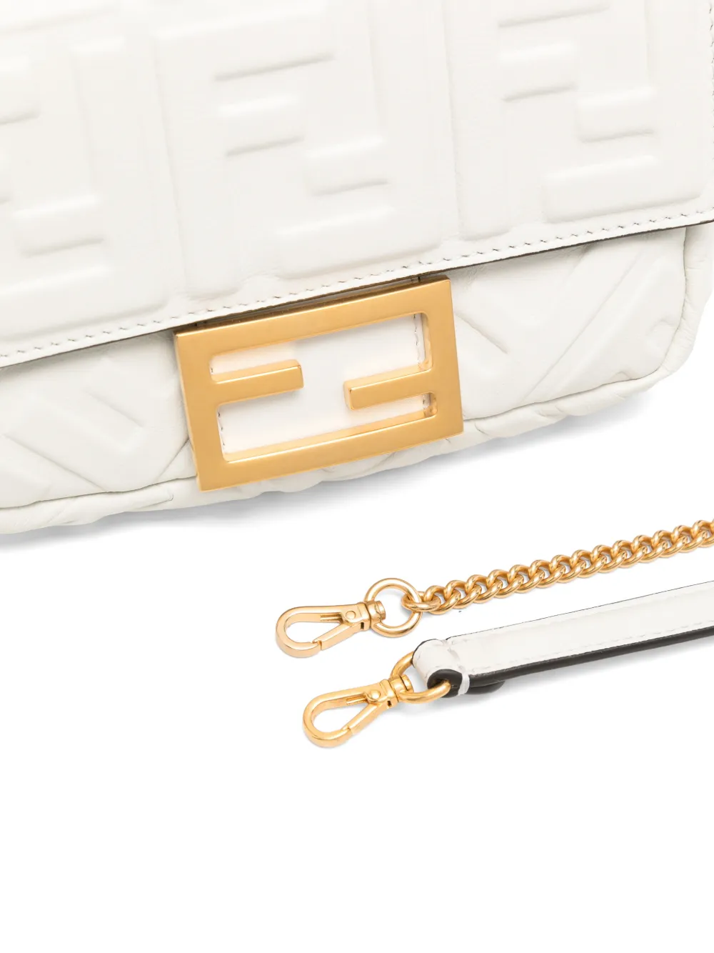 FENDI mini Baguette embossed-logo shoulder bag Wit