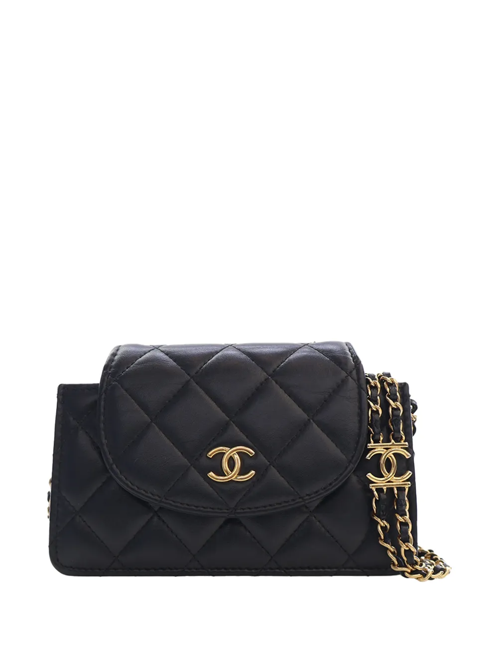 CHANEL Pre-Owned 2021-2026 Mini CC Quilted Lambskin Phone Holder On Chain crossbody bag - Black