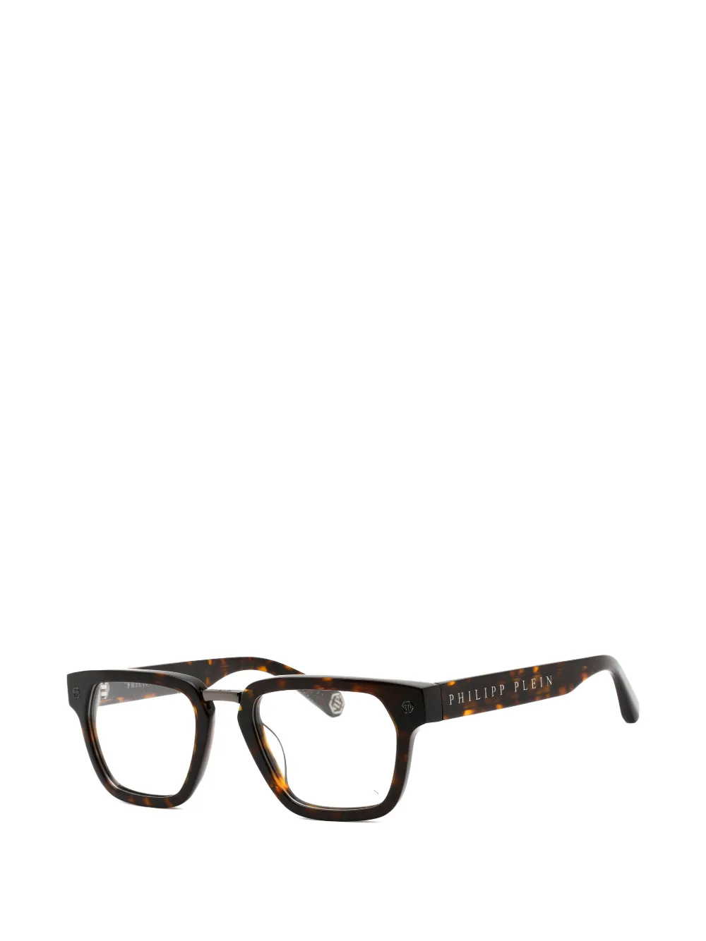 Philipp Plein Eyewear Bril met rechthoekig montuur en schildpadschild montuur Bruin