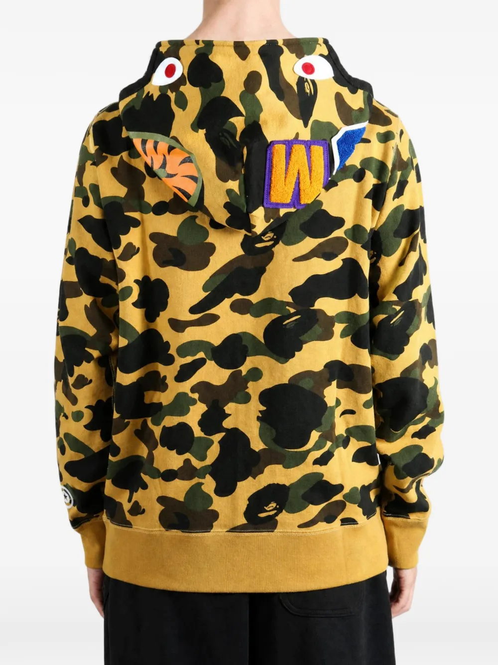 A BATHING APE Hoodie met haaienmotief en camouflage-print Geel