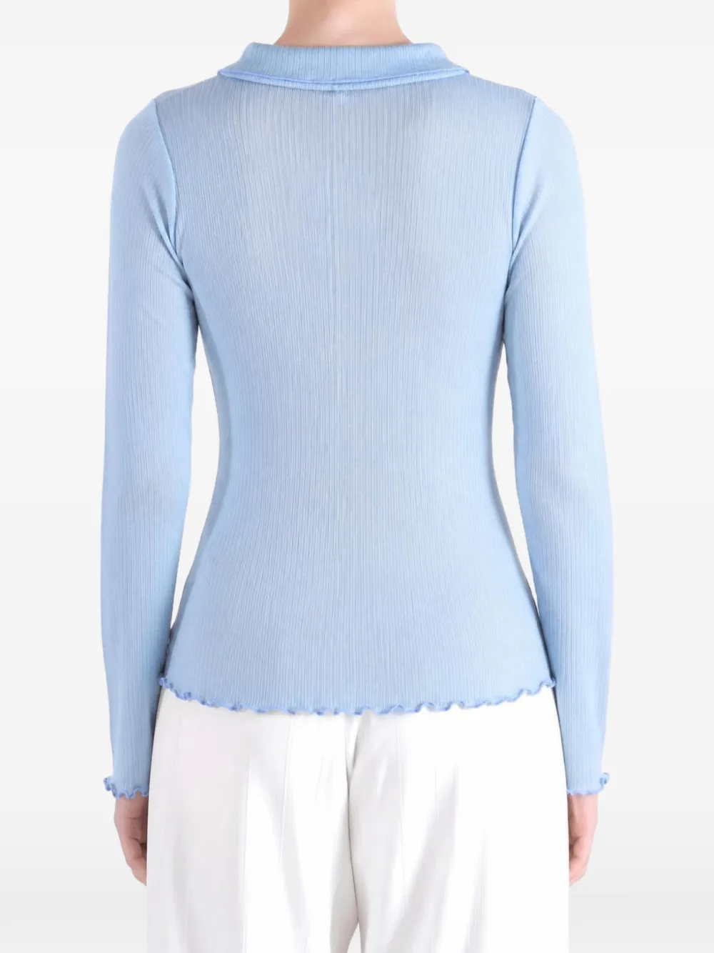 Baserange Geribbelde top met golvende afwerking Blauw
