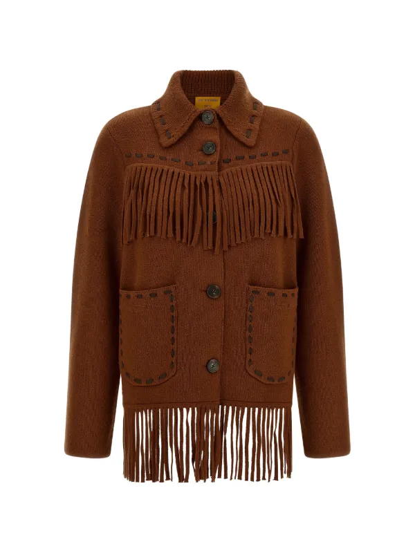 Guest In Residence Western Fringe Knitted Jacket in Brown