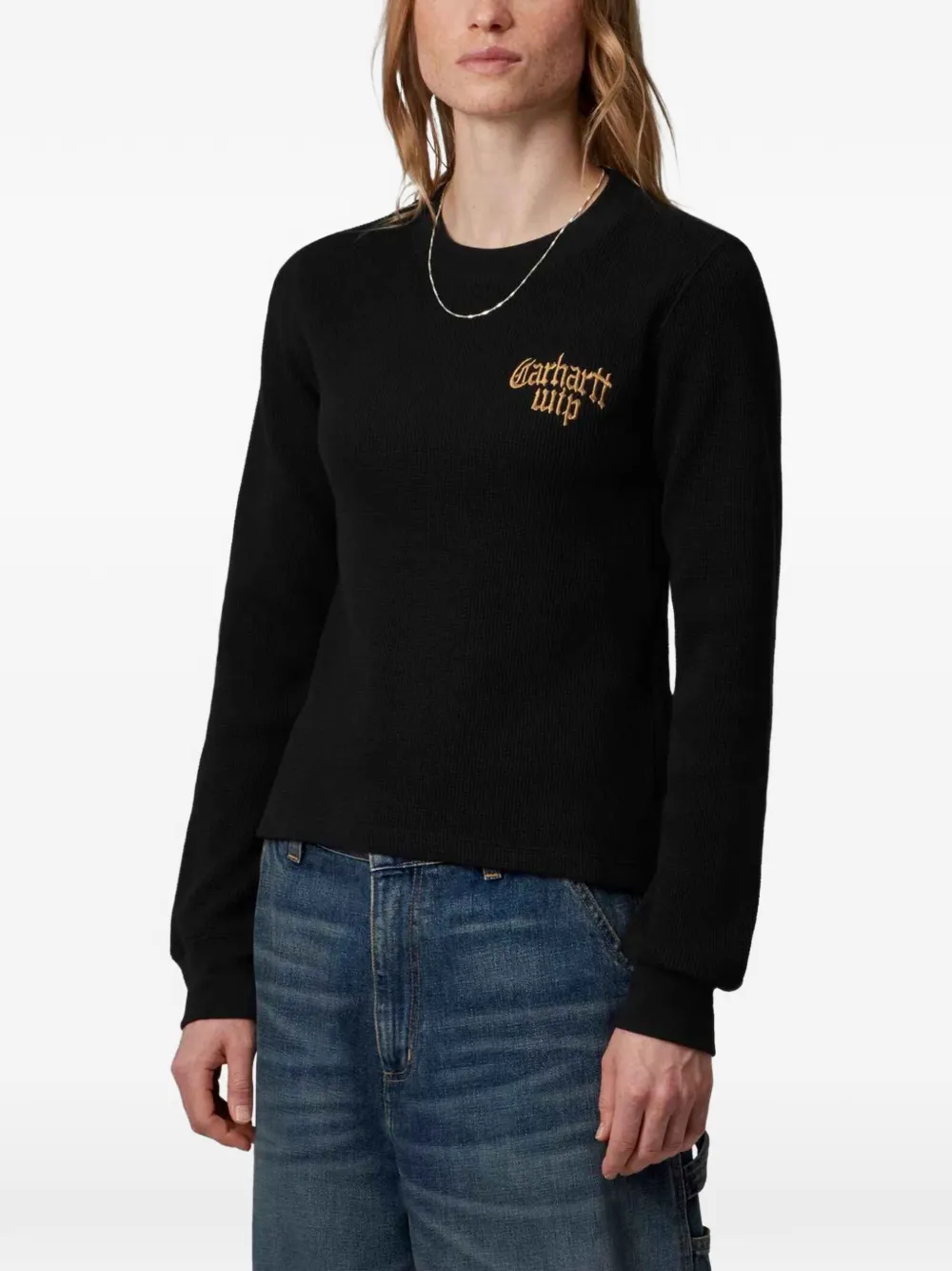 Carhartt WIP L S blackletter waffle T-shirt Zwart