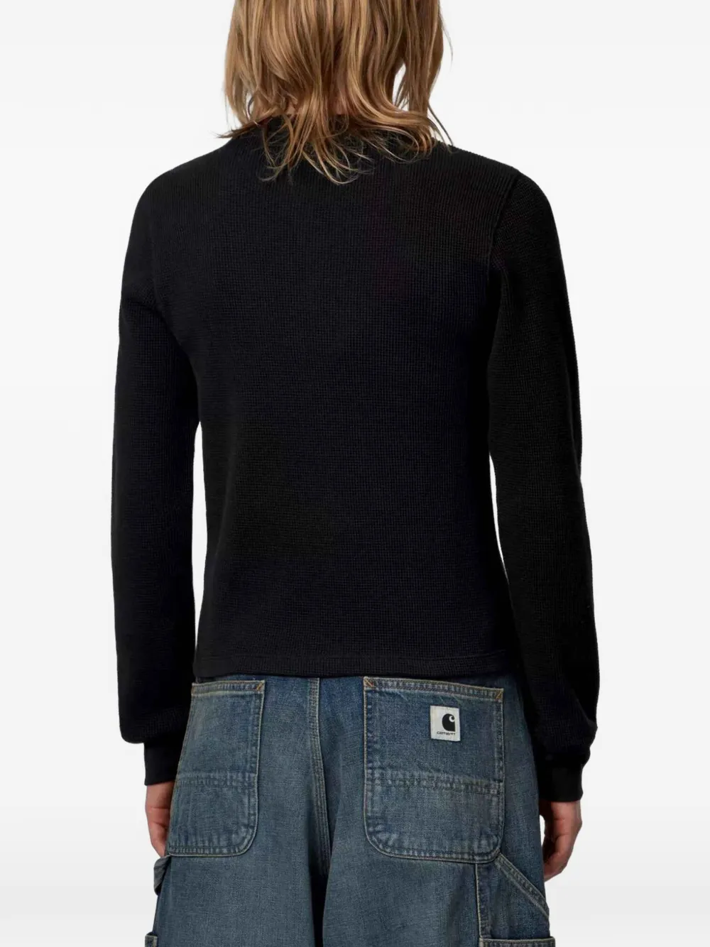 Carhartt WIP L S blackletter waffle T-shirt Zwart