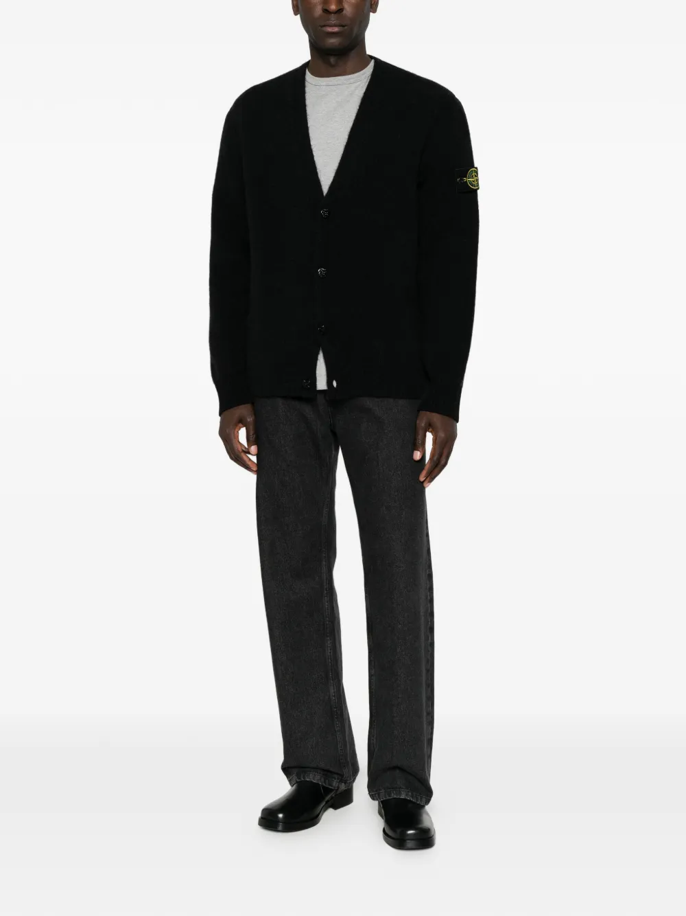 Stone Island 5100046 baby alpaca blend cardigan Zwart