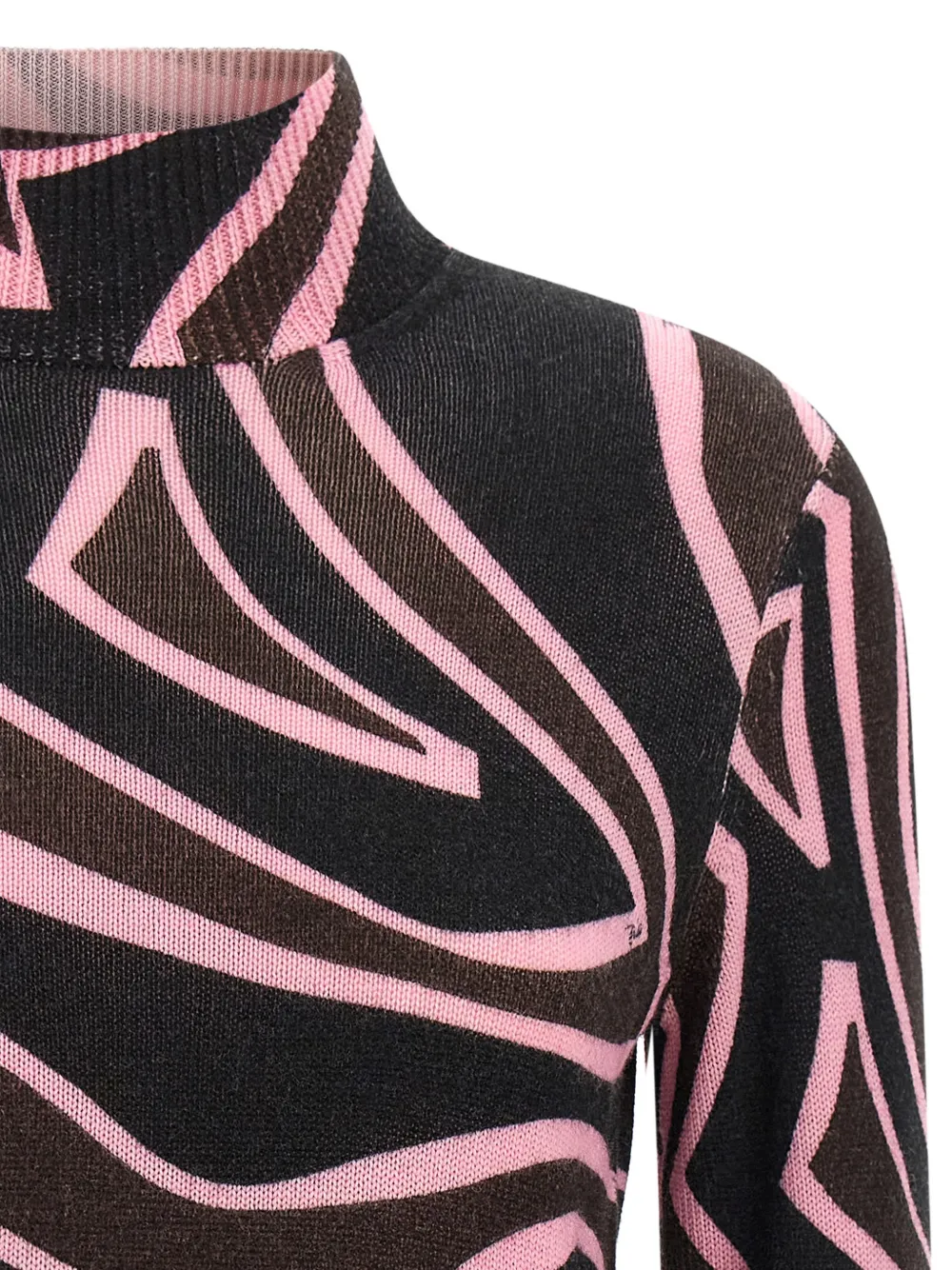 PUCCI Labirinto Print High-neck Wool Sweater in Brown, view 3