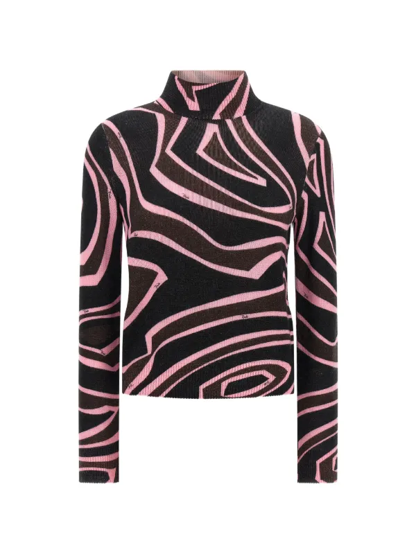 Pucci Labirinto Print High-neck Wool Sweater in Brown
