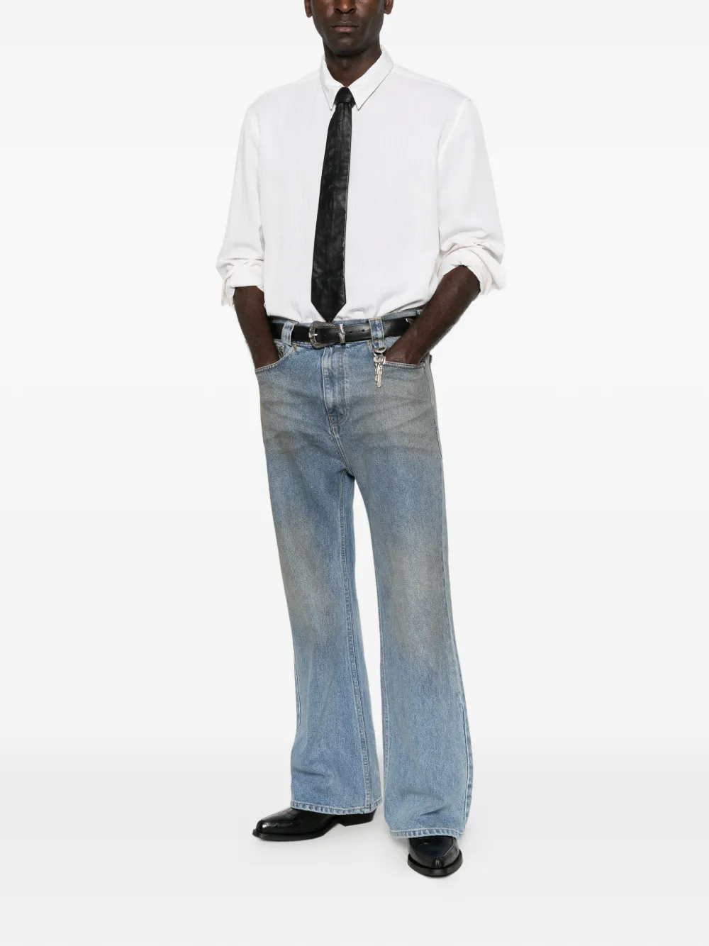 Willy Chavarria faded wide-leg jeans Blauw