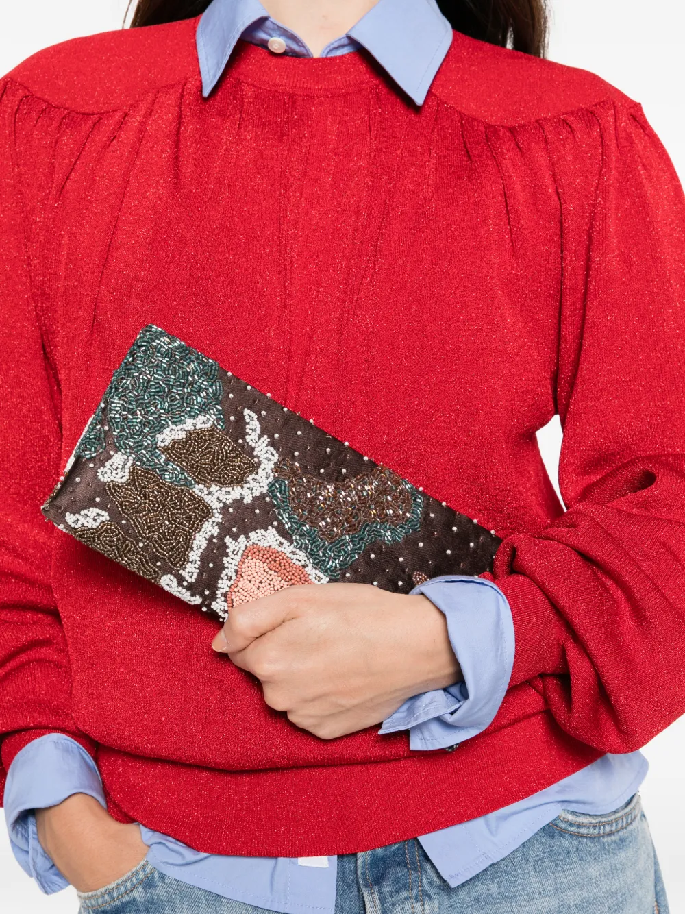 STAUD Clutch verfraaid met kralen en vlinder-patroon Bruin