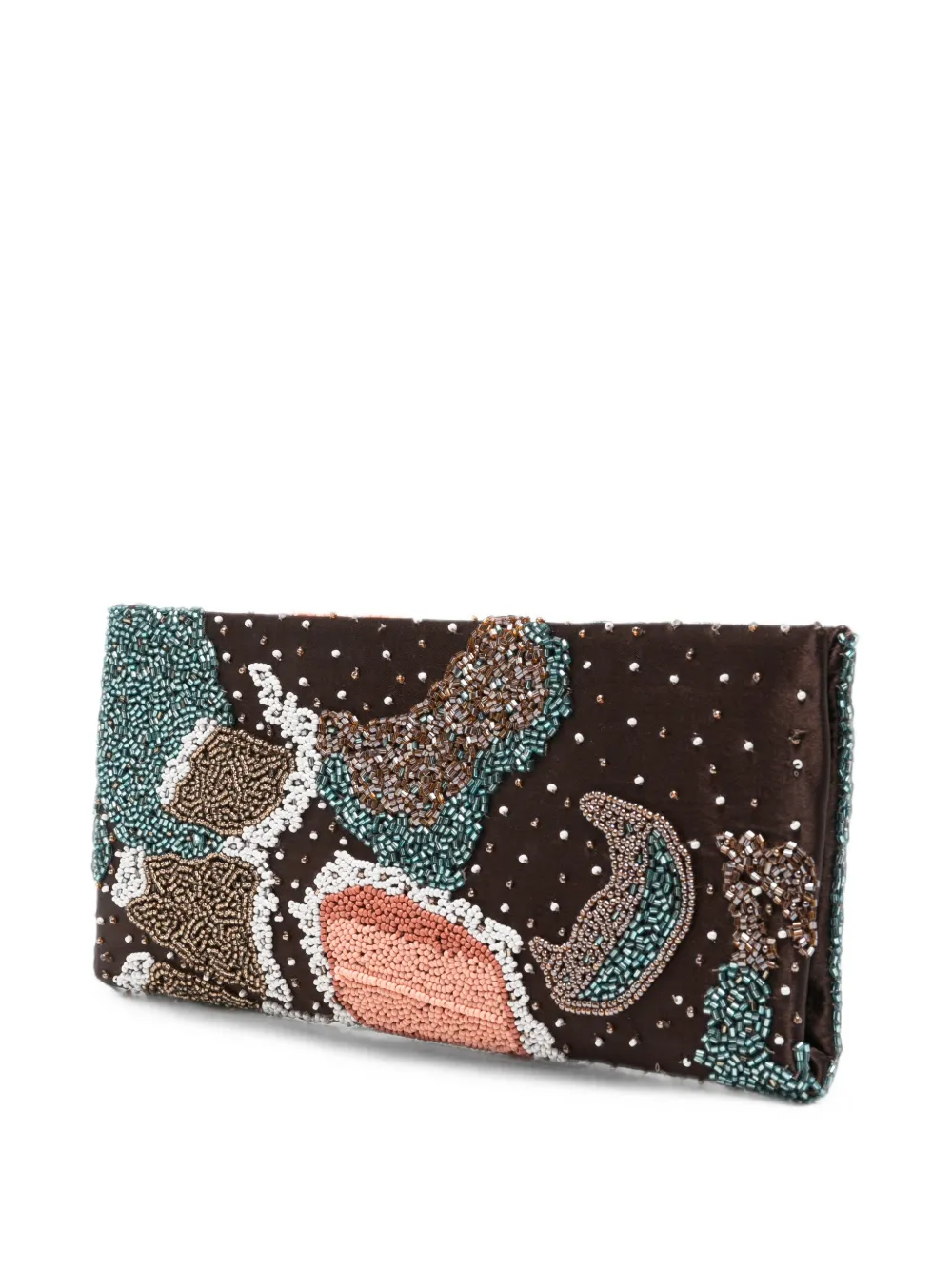 STAUD Clutch verfraaid met kralen en vlinder-patroon Bruin