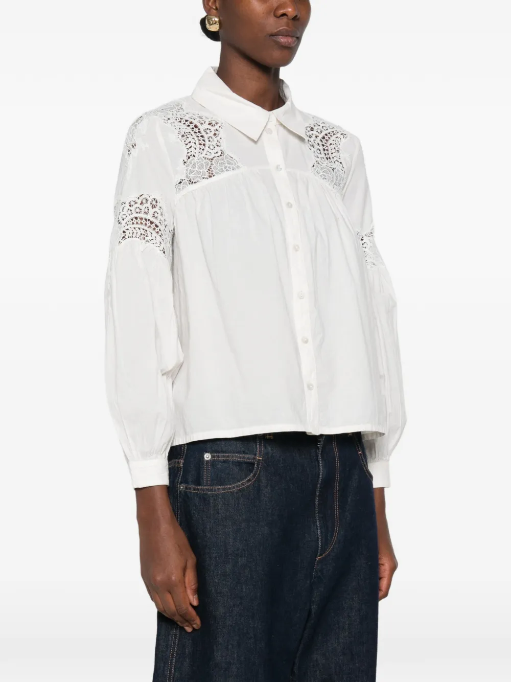 Ba&Sh Roseannie blouse met kanten vlakken en ruches Wit